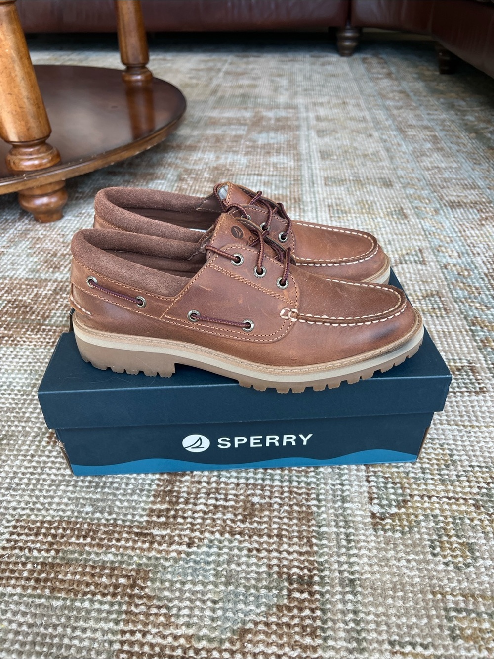 Sperry Men’s A/0 Lug 3-Eye Tan Leather Boat Shoes Size 8 - Picture 6 of 6